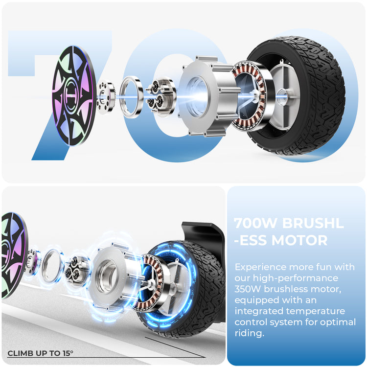 Powerful 700W brushless motor delivers exceptional performance on iHoverboard H8 Hoverboard for Adults