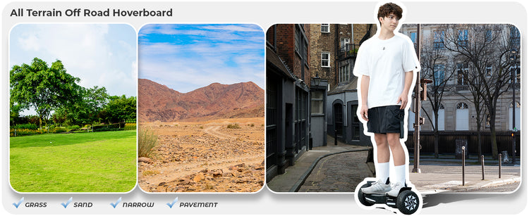 Conquer various landscapes with the all-terrain iHoverboard H8 Hoverboard for Adults
