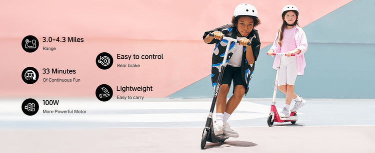 iScooter IK1S kids electric scooter – long range, 100W motor, rear brake, lightweight design