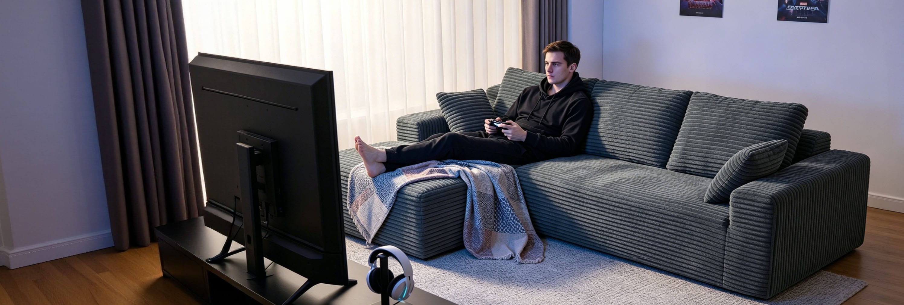 l-shape grey sofa