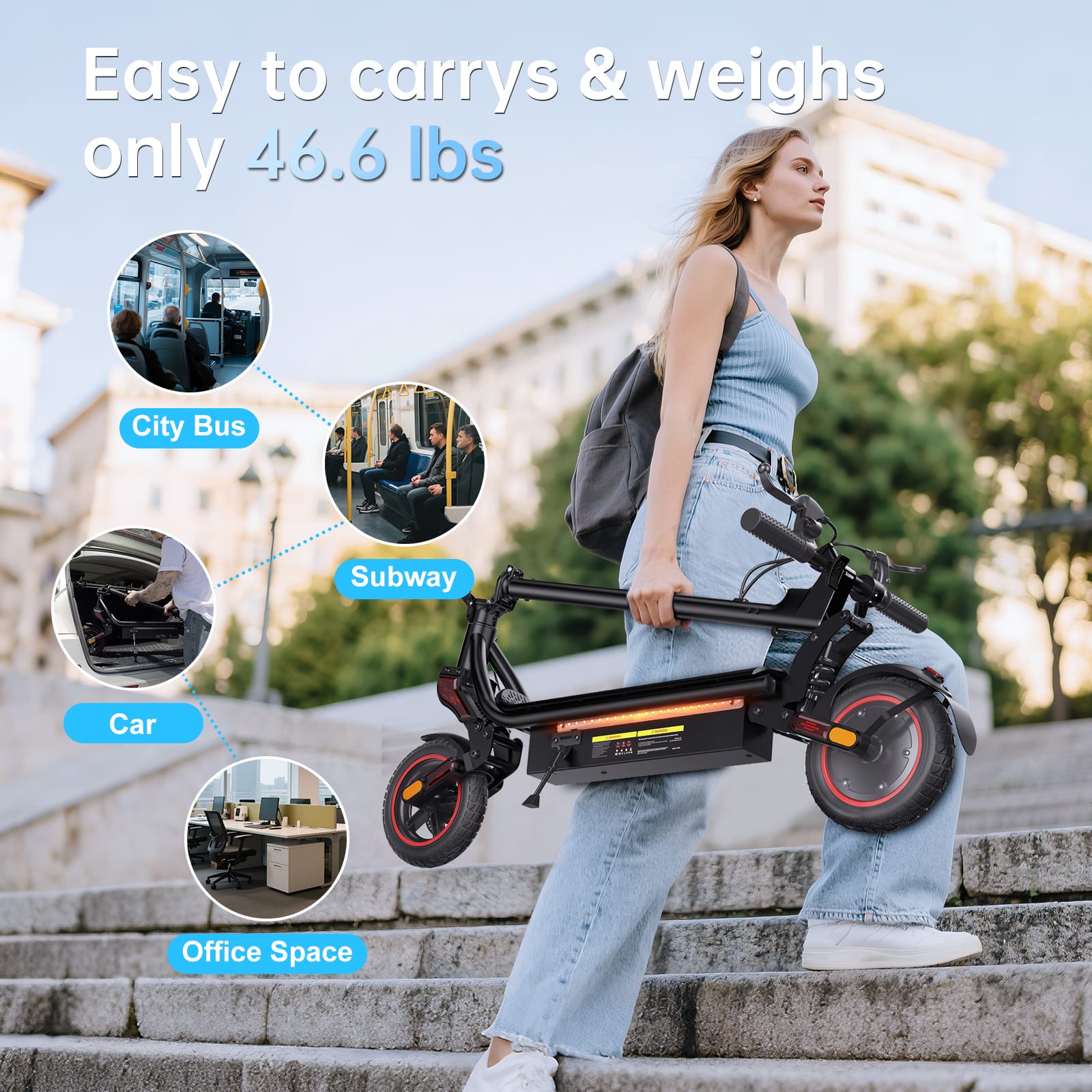 iSinwheel Commuter E-Scooter W8 Electric Scooter, 750W Motor, 48V 14Ah Battery, 9,3 inch Tires, 40km/h Max Speed, 45km Range, Front Disc / Rear Drum Brakes, Front & Rear Swingarm Spring Suspension