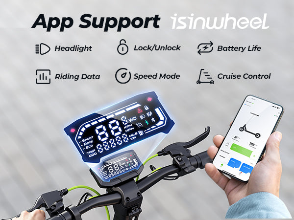 Control and customize your ride through the smart app connected to the isinwheel S10MAX electric scooter.