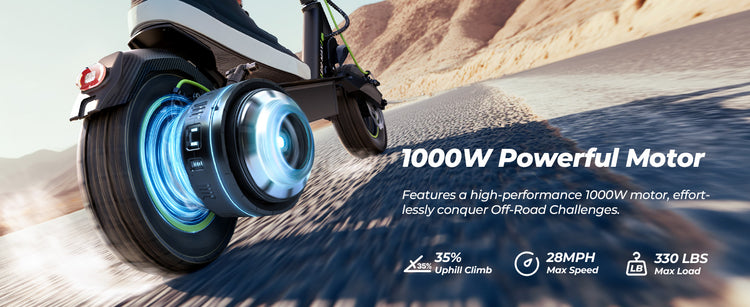 Close-up of the robust 1000W motor on the isinwheel S10MAX, capable of reaching speeds up to 28 mph.