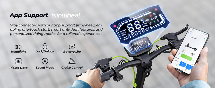 The smartphone app interface showing real-time data and controlling settings for the isinwheel S10MAX.