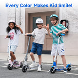 Side view of pink S4 kids electric scooter with foldable frame