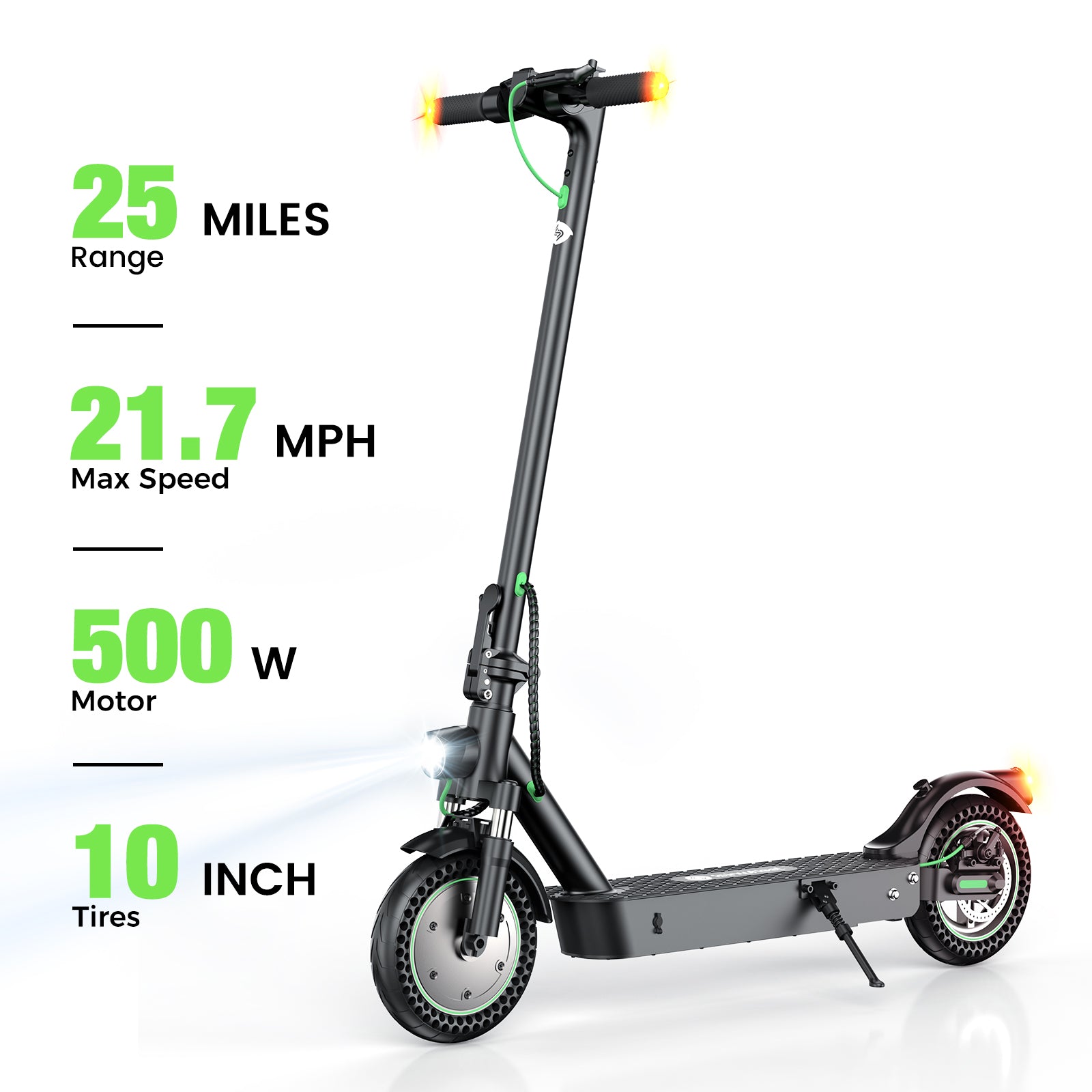 The isinwheel S9Max electric scooter boasts a 25-mile range, 21.7 MPH max speed, 500W motor, and 10-inch tires, delivering high performance for daily urban commuting.