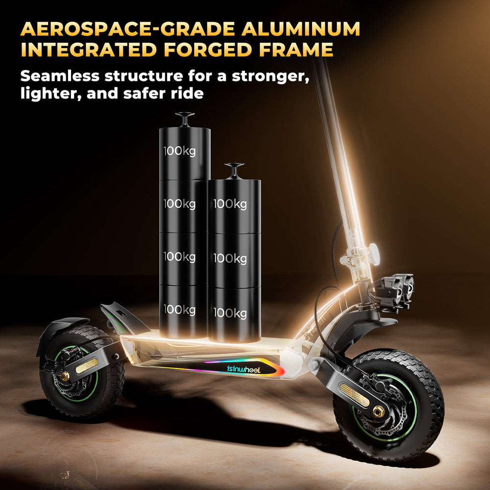Graficzne przedstawienie wymiarów hulajnogi elektrycznej GT4 do jazdy off-road.