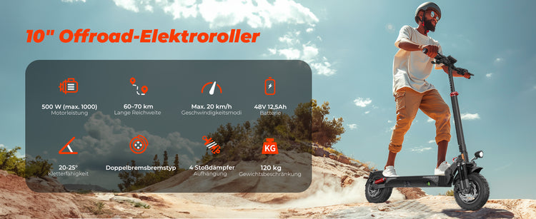 T4 off-road electric scooter for adults, featuring a 500W motor and 10-inch pneumatic tires for city and trail riding.