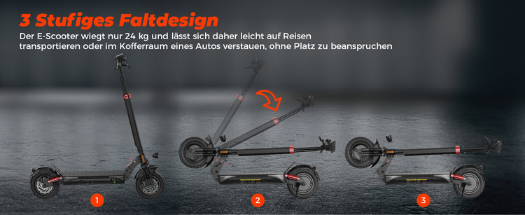 Folding demonstration of the T4 electric scooter, showing how it compactly transforms for easy storage.