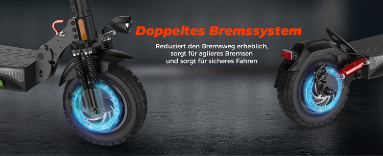 Dual braking system on the T4 e-scooter, ensuring safe and reliable stopping power.