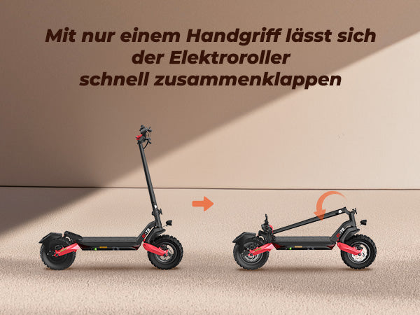 Foldable mechanism of the ABE Certification Electric Scooter T8 in action for easy storage.