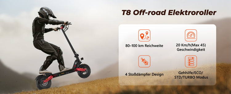 Visual summary of the key technical specifications and features of the ABE Certification Electric Scooter T8.