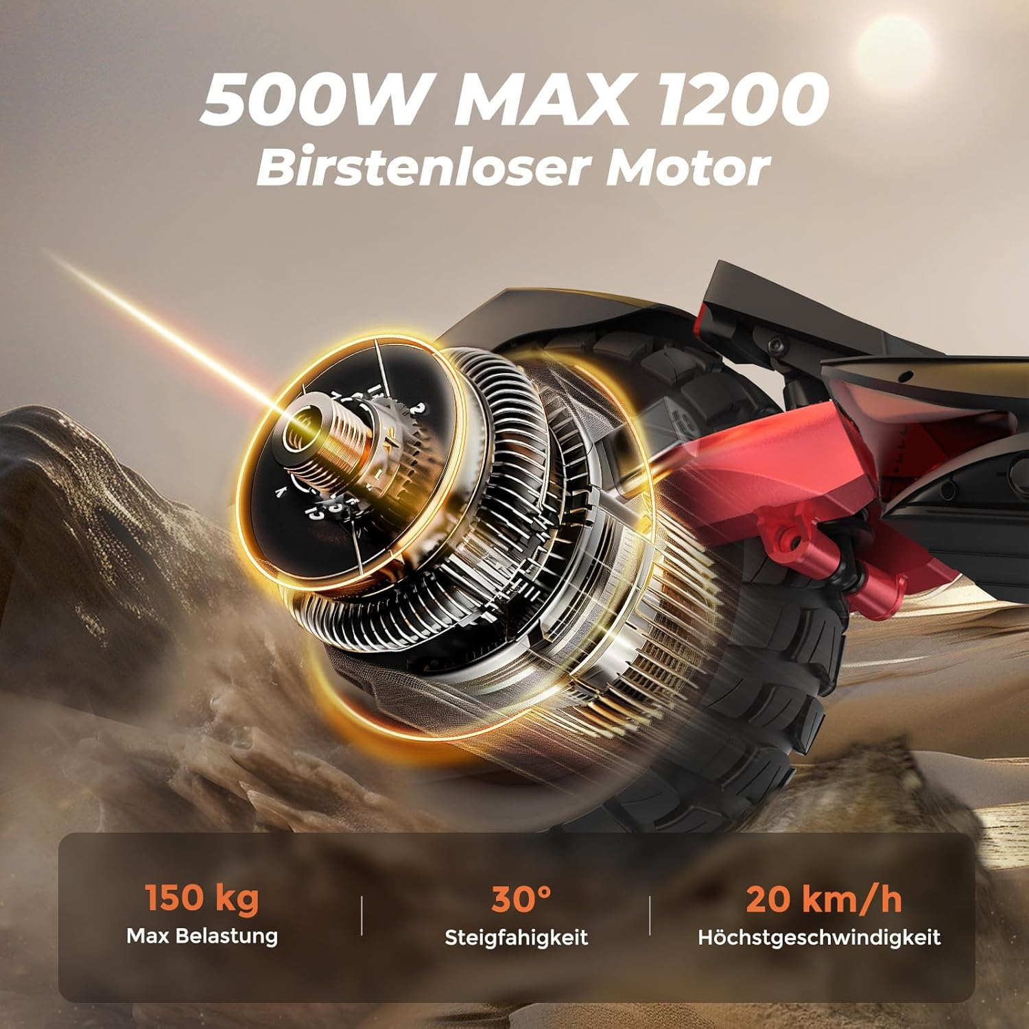 Foldable T8 500W ABE-certified electric scooter with dual suspension, 200 KG maximum load, 10" pneumatic tires for smooth off-road performance.