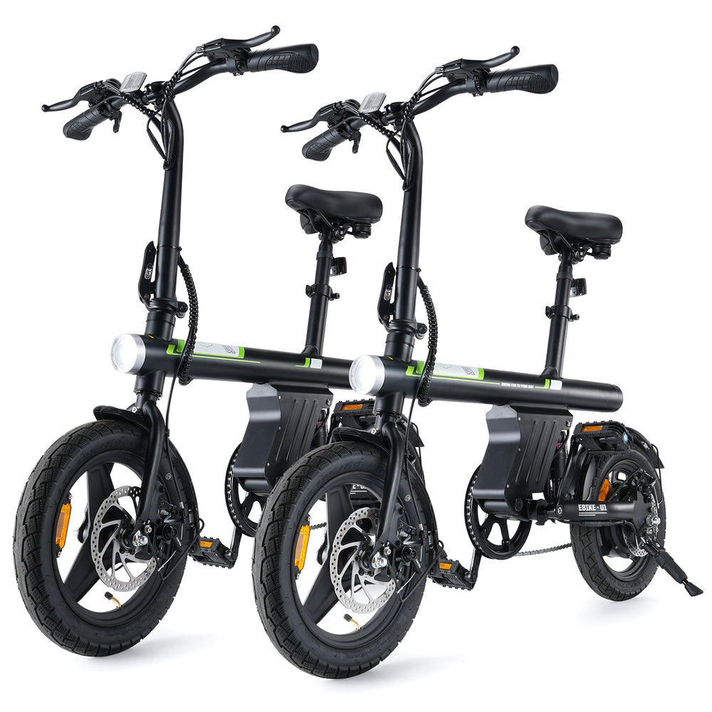 Two black electric bikes on a white background