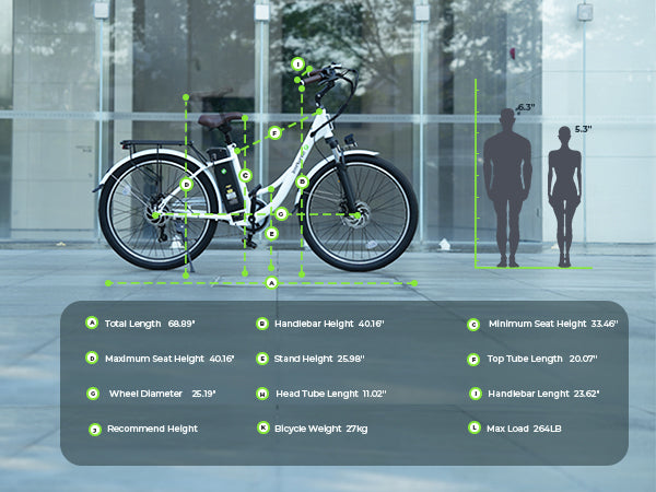 Detailed dimensions and geometry of the isinwheel U2 Electric Bike frame for perfect size selection.