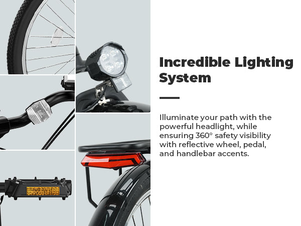 The powerful front light of the isinwheel U2 Electric Bike ensures clear visibility and safe night riding.