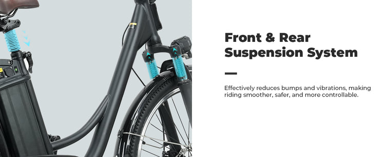Experience superior shock absorption with the isinwheel U2 Electric Bike's advanced dual suspension, ideal for varied urban terrains.