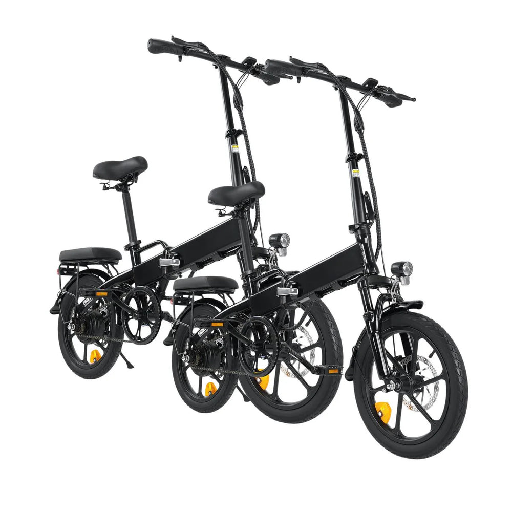 Two black electric bikes on a white background