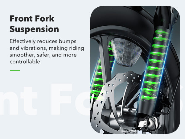 Front suspension fork on the isinwheel U3 for a smooth, comfortable ride.