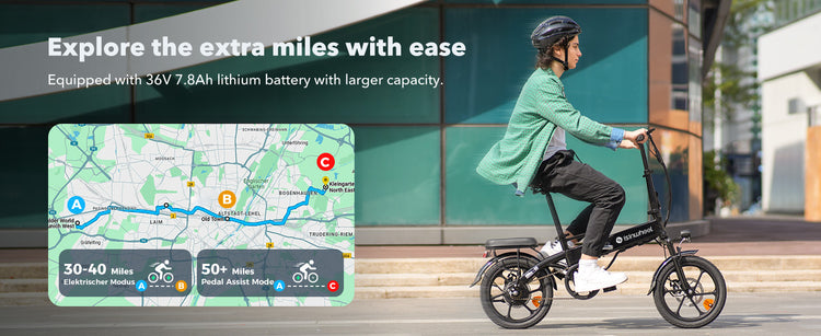 The lithium-ion battery of the isinwheel U3 e-bike provides up to 55 km of range on a single charge for extended urban commutes.
