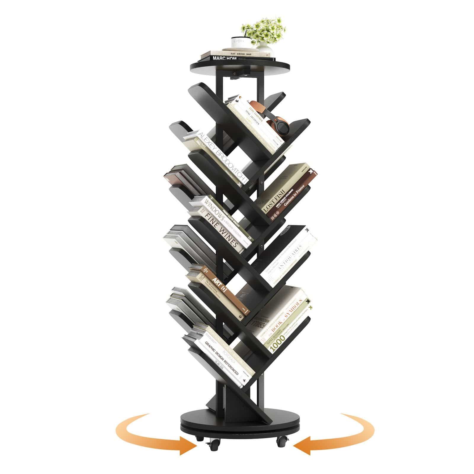 CyberCart 360° Rotating Bookshelf, Standing Shelf, Multifunctional, 17 Shelves