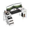 CyberCart 120/140cm Office Computer Desk – 3 Drawers & Shelves, Reversible, White