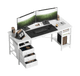 CyberCart 120/140cm Office Computer Desk – 3 Drawers & Shelves, Reversible, White