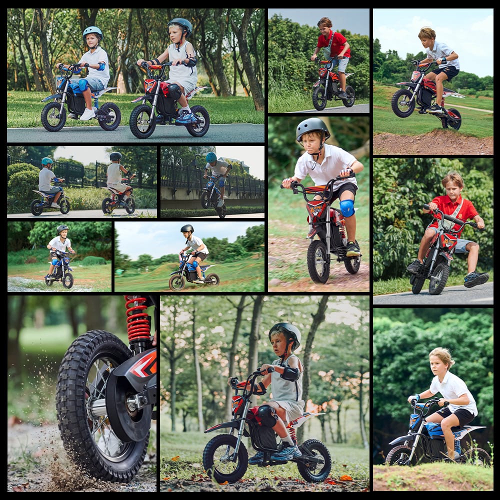 CyberCart E-Scooter for Kids Cybercart A12 Electric Dirt Bike for Kids - 350W Off-Road Motorcycle with Dual Suspension & 3 Speed Modes