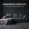 CyberCart Ares Minimalist 2-Seater Sofa Corduroy L-Shaped Gaming & Home Theater Sofa | No-Assembly 4-Seater Sectional with Chaise Longue | 263cm Deep Seat for Immersive Marathon Sessions | Grey