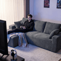 CyberCart Ares Minimalist 2-Seater Sofa Corduroy L-Shaped Gaming & Home Theater Sofa | No-Assembly 4-Seater Sectional with Chaise Longue | 263cm Deep Seat for Immersive Marathon Sessions | Grey