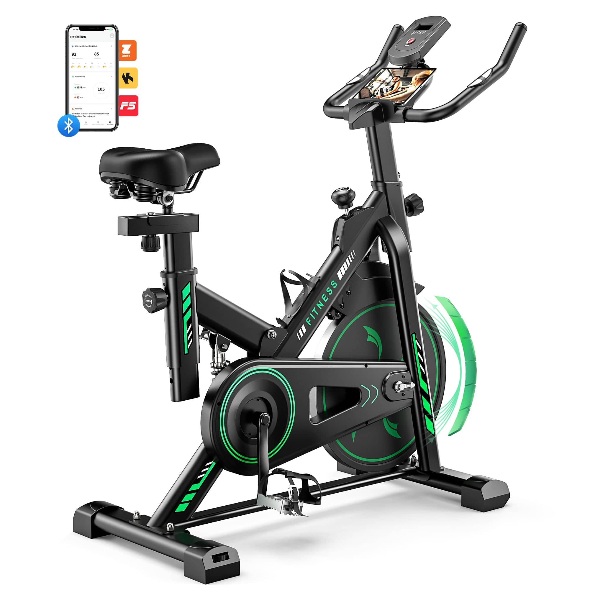 QK118 Exercise Bike with APP & Bluetooth, Adjustable Magnetic Resistance Stationary Bikes for Home, Low Noise Indoor Cycling Bike