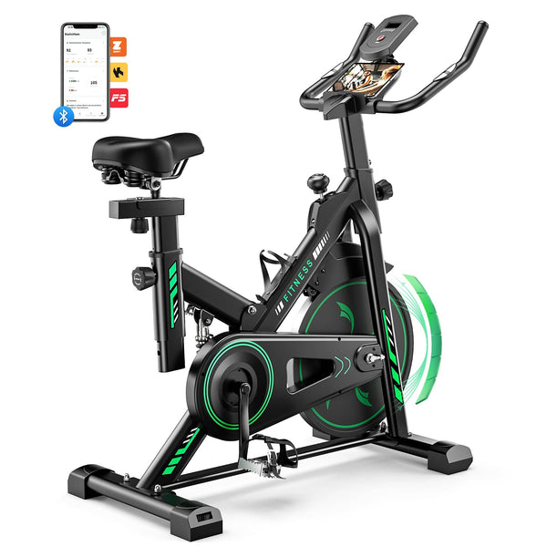 QK118 Exercise Bike with APP & Bluetooth, Adjustable Magnetic Resistance Stationary Bikes for Home, Low Noise Indoor Cycling Bike