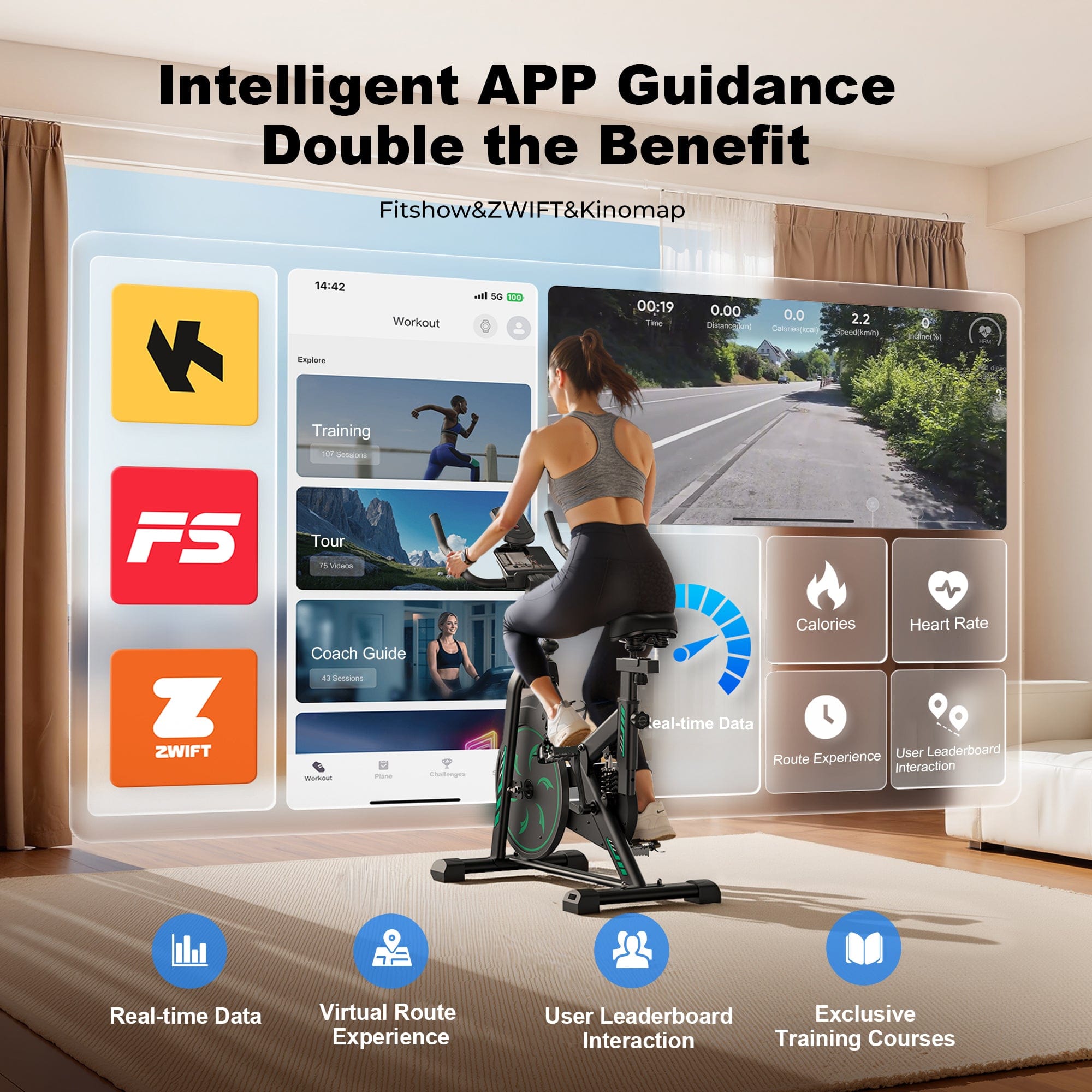 CyberCart Exercise Bike Exercise Bike with APP & Bluetooth, Adjustable Magnetic Resistance Stationary Bikes for Home, Low Noise Indoor Cycling Bike