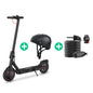 Black electric scooter i8 with helmet, lock, and cable on a white background