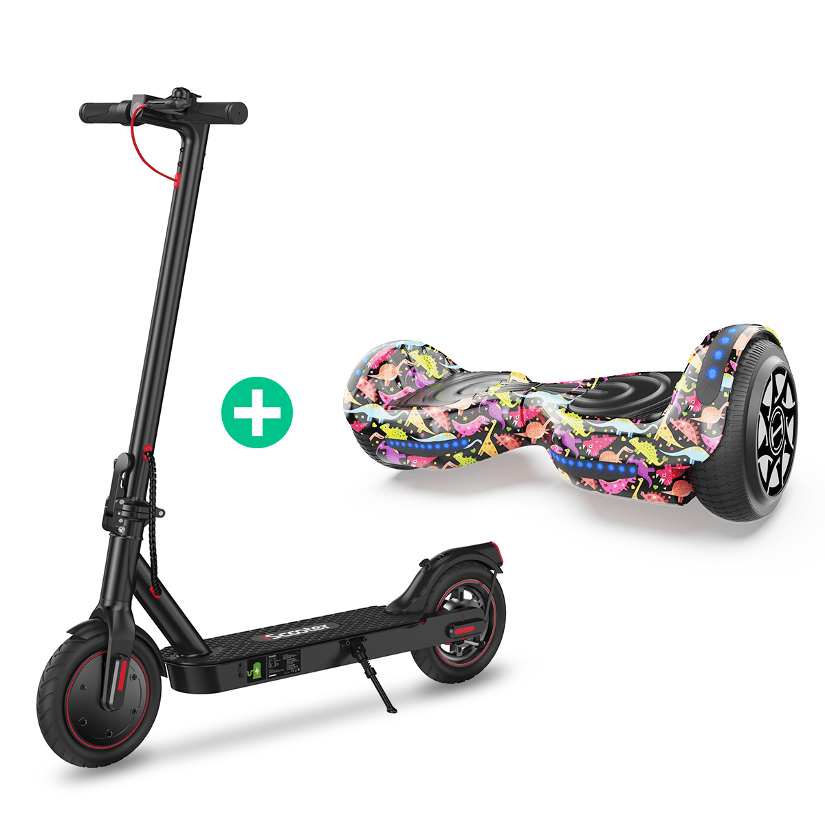 Black Friday Bundle: Commuter E-Scooter i8 25KM/H 350W + Hoverboard H1 6.8 mph. Max Speed 160W for Kids