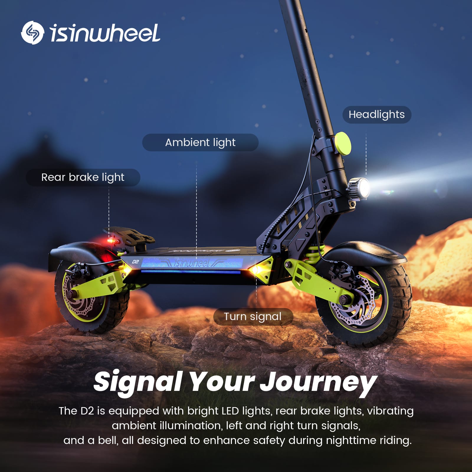 iSinwheel Skuter Elektryczny Terenowy D2 Electric Scooter, 1000W Motor, 48V 15,6Ah Battery, 10 Inch Tires, 45km/h Max Speed, 55km Range, Double Disc Brakes, Dual Suspension