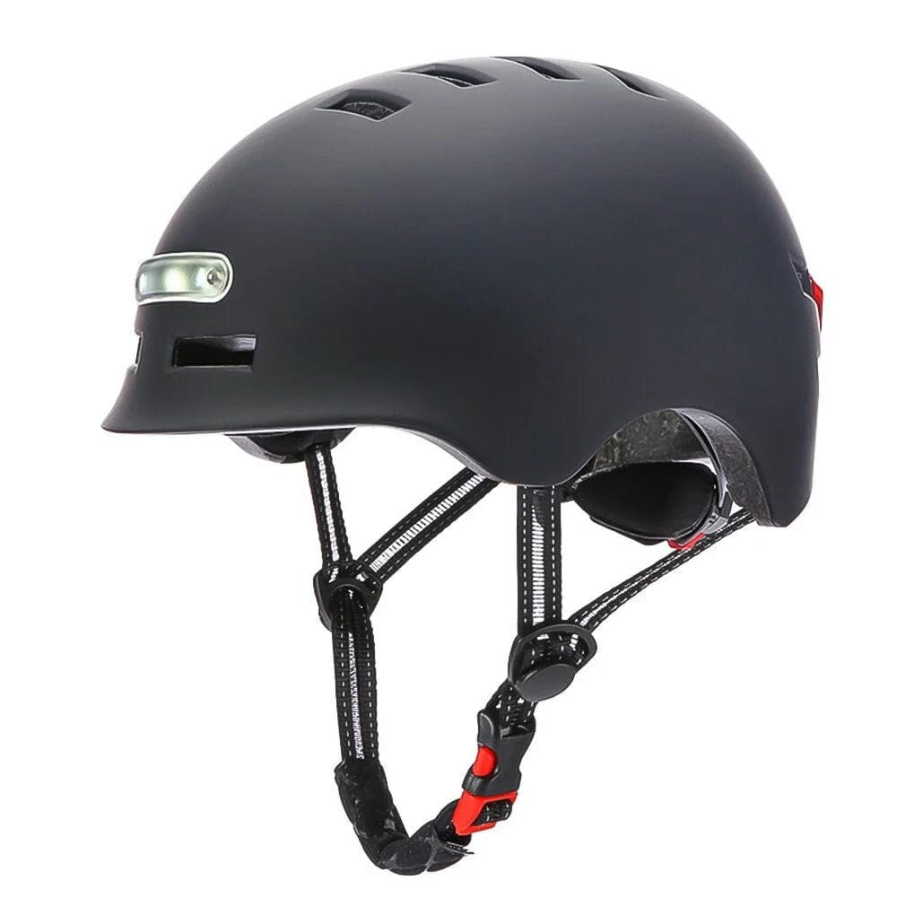 Black helmet with a light on a white background