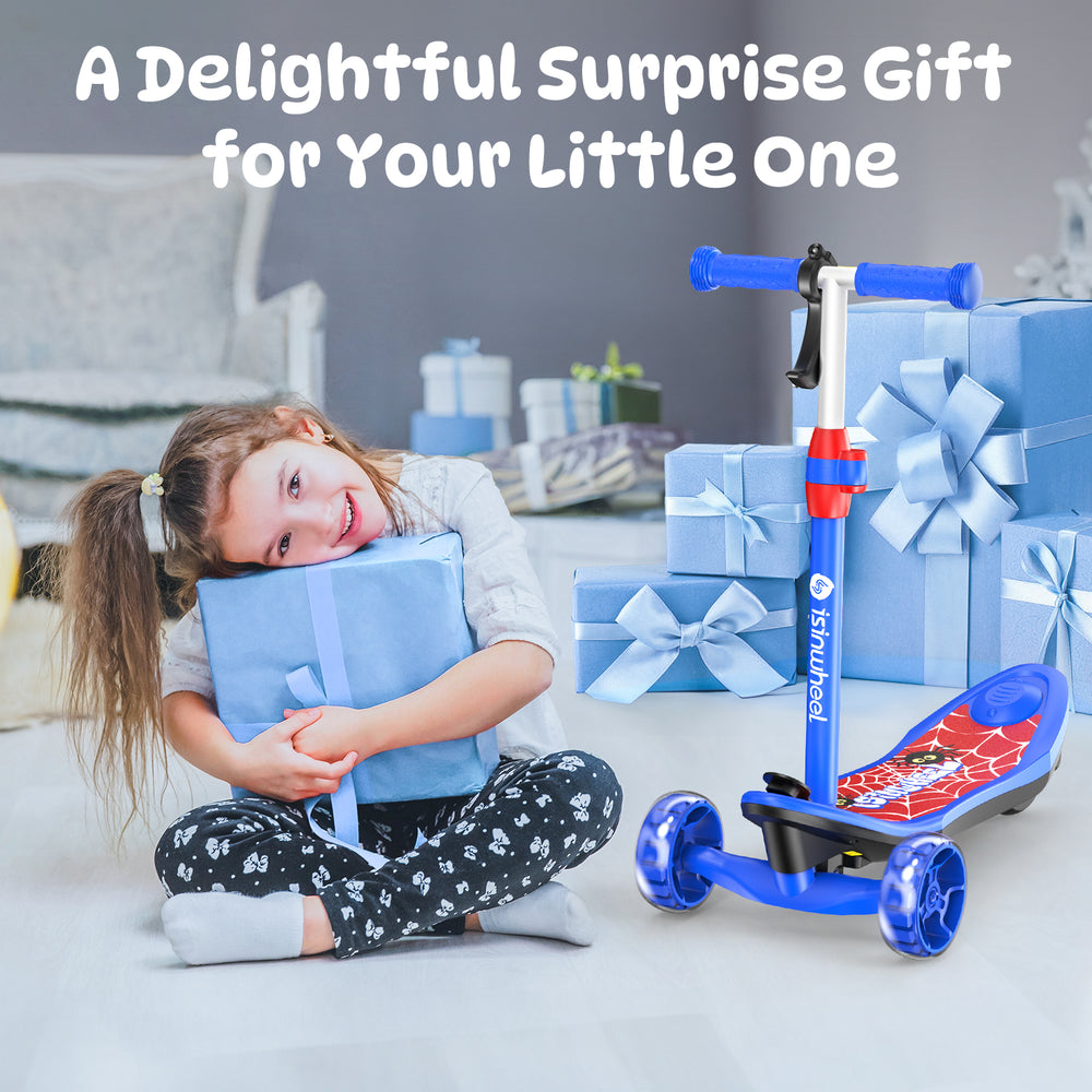 Rear view of a MiniSpider scooter showing the durable body and wheels