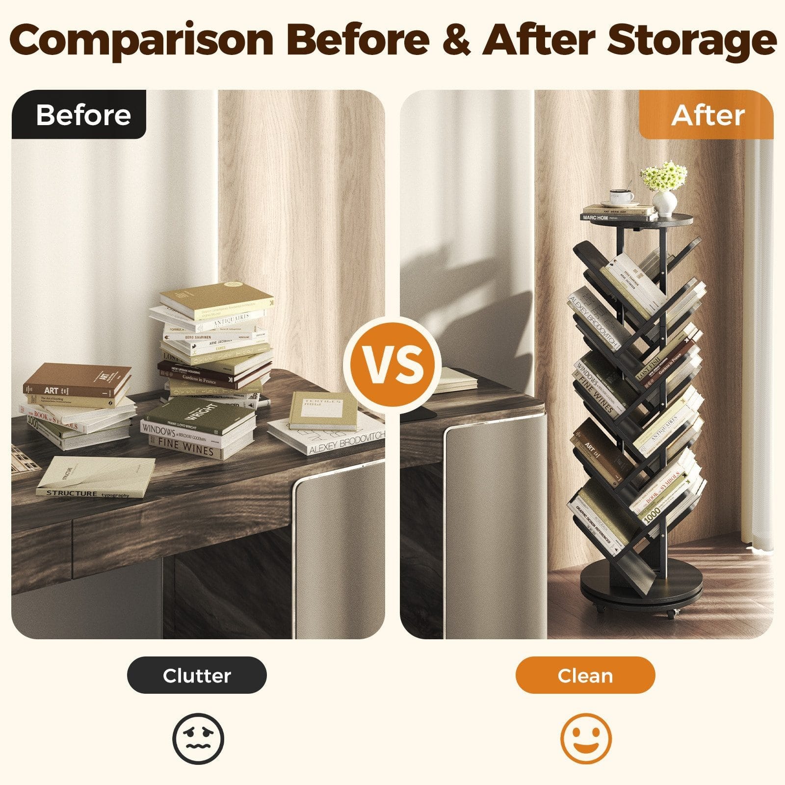 CyberCart 360° Rotating Bookshelf, Standing Shelf, Multifunctional, 17 Shelves