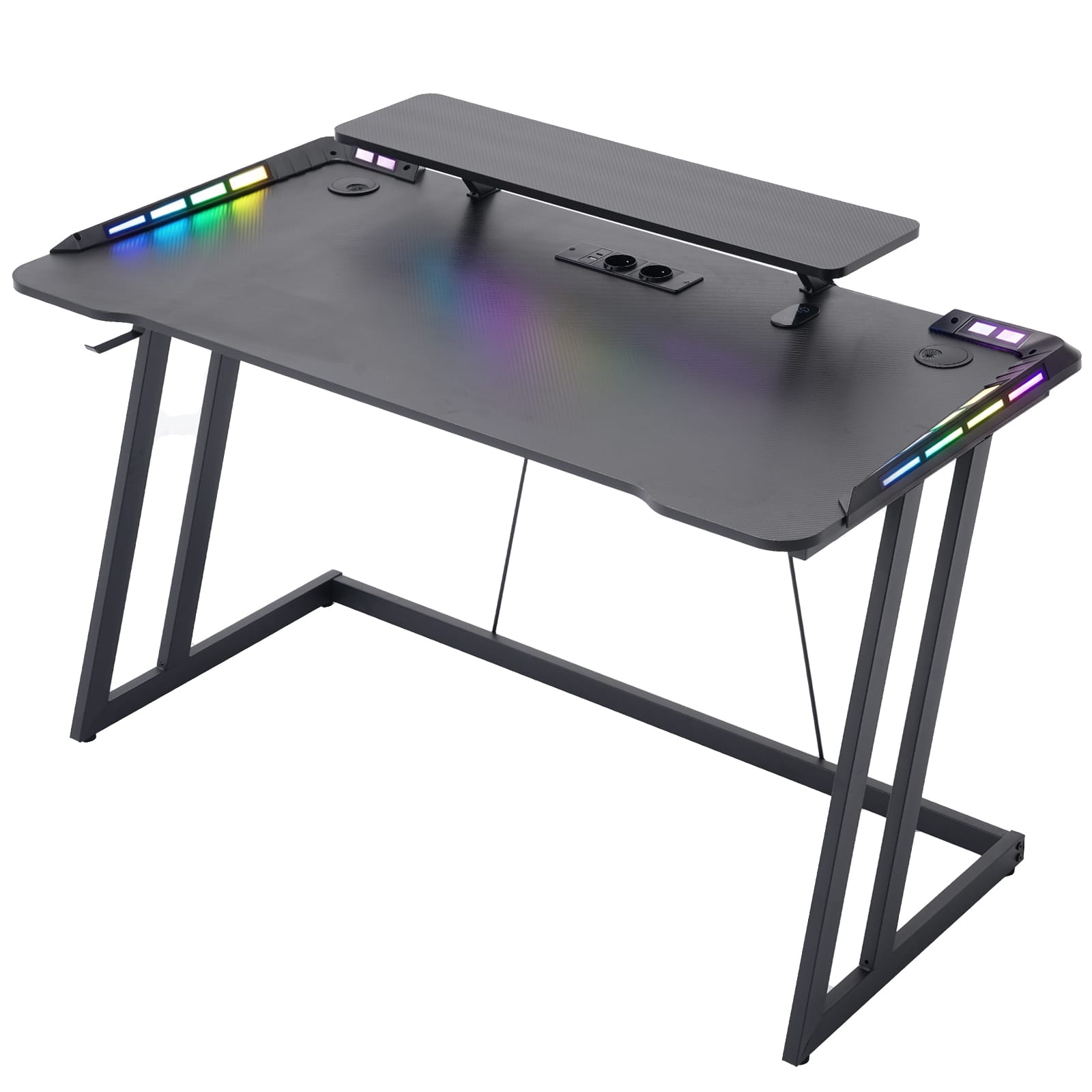 CyberCart Cybercart RGB Gaming Desk with Z-Shaped Sturdy Steel Frame & Carbon Fiber Textured Surface, Ergonomic PC Computer Desk for Gamers-Pre-Order