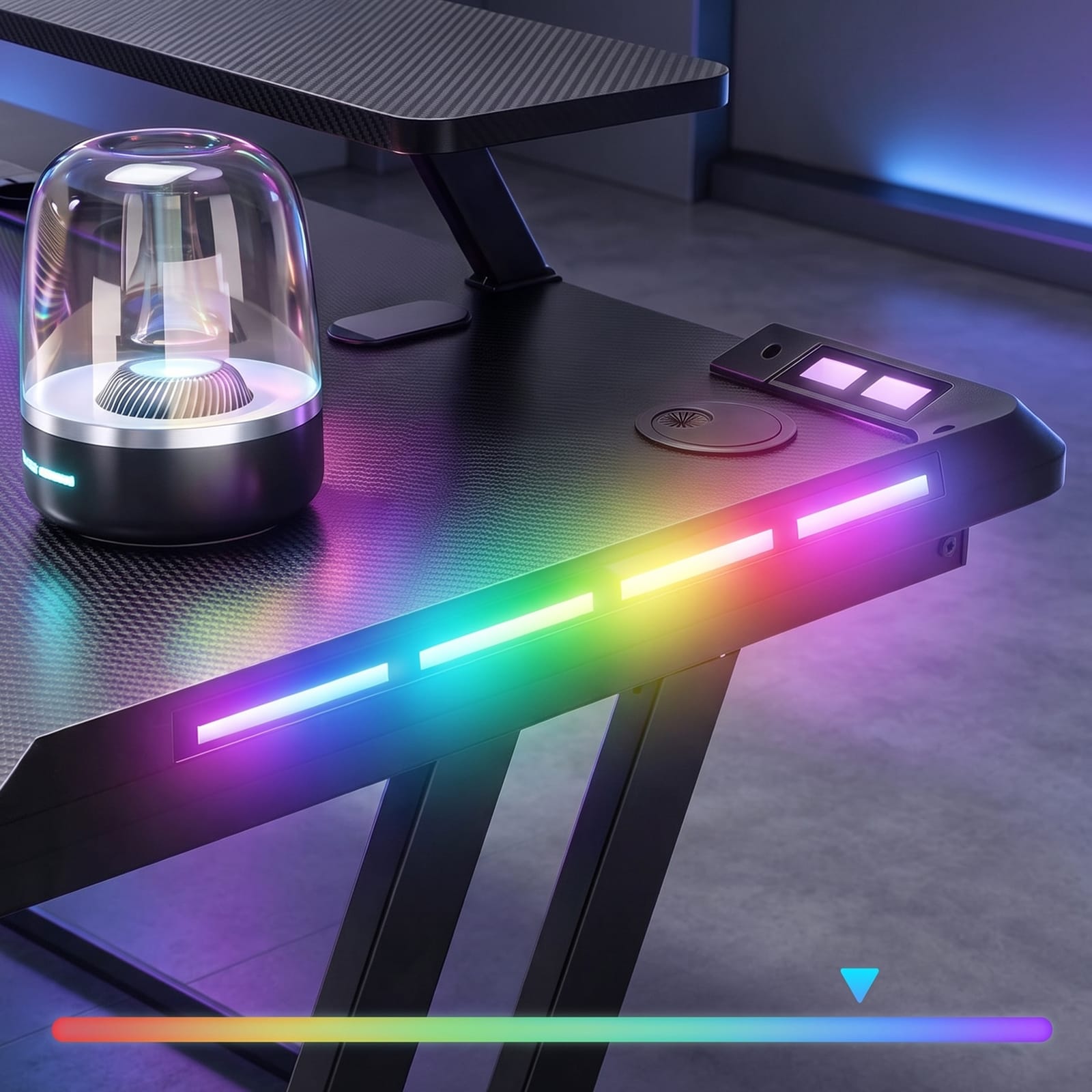 CyberCart Cybercart RGB Gaming Desk with Z-Shaped Sturdy Steel Frame & Carbon Fiber Textured Surface, Ergonomic PC Computer Desk for Gamers-Pre-Order
