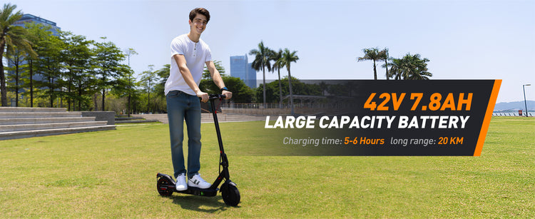 iScooter i8 Commuter Electric Scooter with 42V 7.8AH Large Capacity Battery, 20KM Long Range & 5-6H Charging Time for Urban Commuting