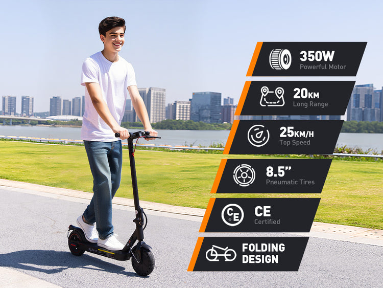 iScooter i8 Commuter Electric Scooter with 350W Powerful Motor, 8.5 Inch Air Tires, 20KM Long Range, 25KM/H Speed, Foldable & CE Approved for City Rides
