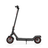 A sleek black electric scooter i9Max  side profile with red accents is shown in profile view, featuring a sturdy frame, two solid wheels, and a kickstand.