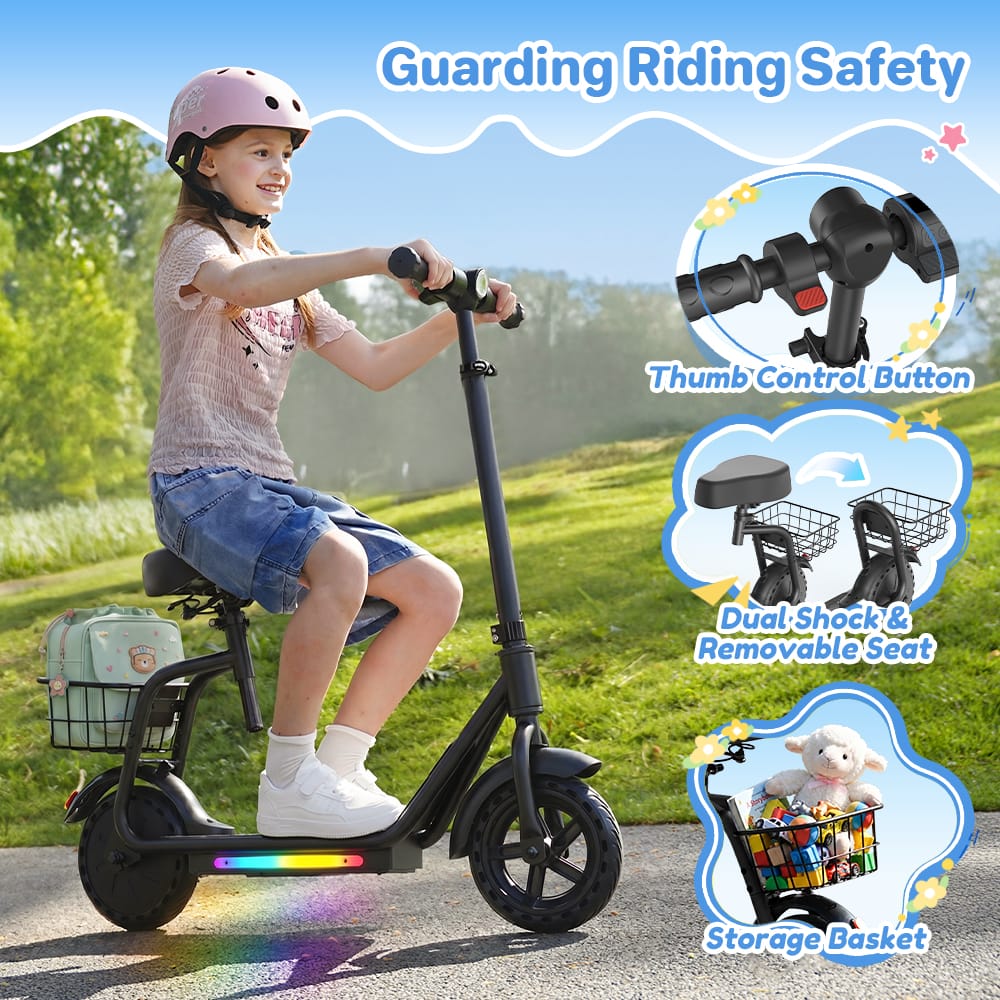 CyberCart E-Scooter for Kids Cybercart iK7 2-in-1 Kids E-Scooter with Removable Seat & Basket