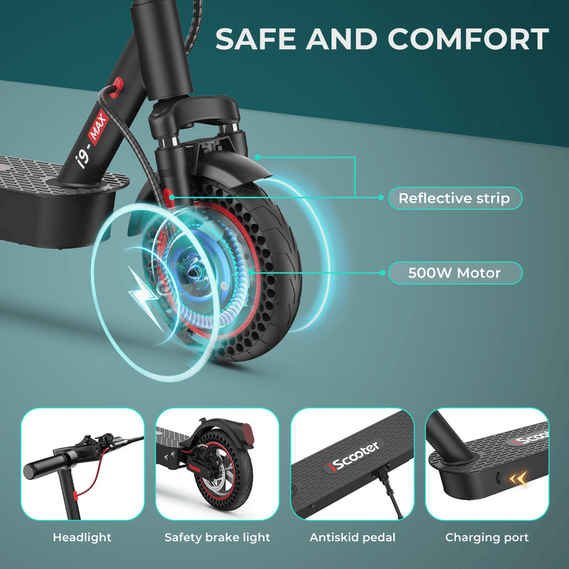 Powerful 500W e-scooter with solid durable tires