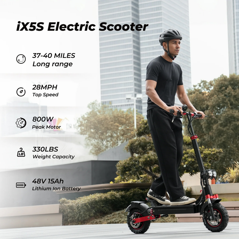 Side view of iX5 Electric Scooter showing durable frame and CE+UKCA certification.