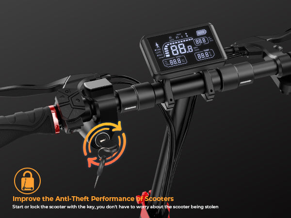 Integrated anti-theft lock on the iScooter iX4 Electric Scooter providing peace of mind during quick stops.