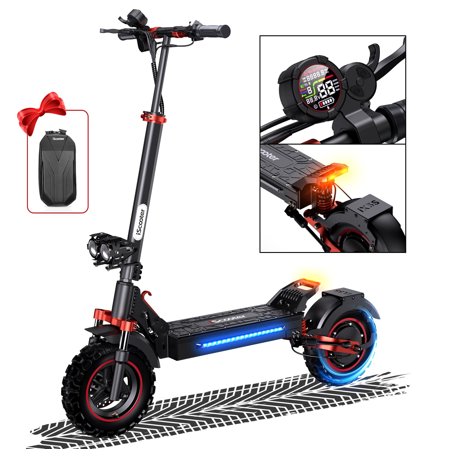 iScooter Off-Road E-Scooter IX5S Electric Scooter, 1000W Motor, 48V 15Ah Battery, 11 Inch Tires, 45km/h Max Speed, 65km Range, Front & Rear Disc Brake, Front & Rear Suspension