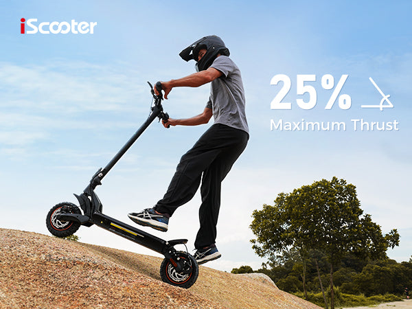 The iScooter iX7PRO Electric Scooter tackles 25-degree inclines with ease, thanks to its powerful 2000W motor.